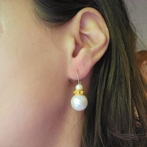 Vintage Gold Faux Pearl Hook Drop Earrings